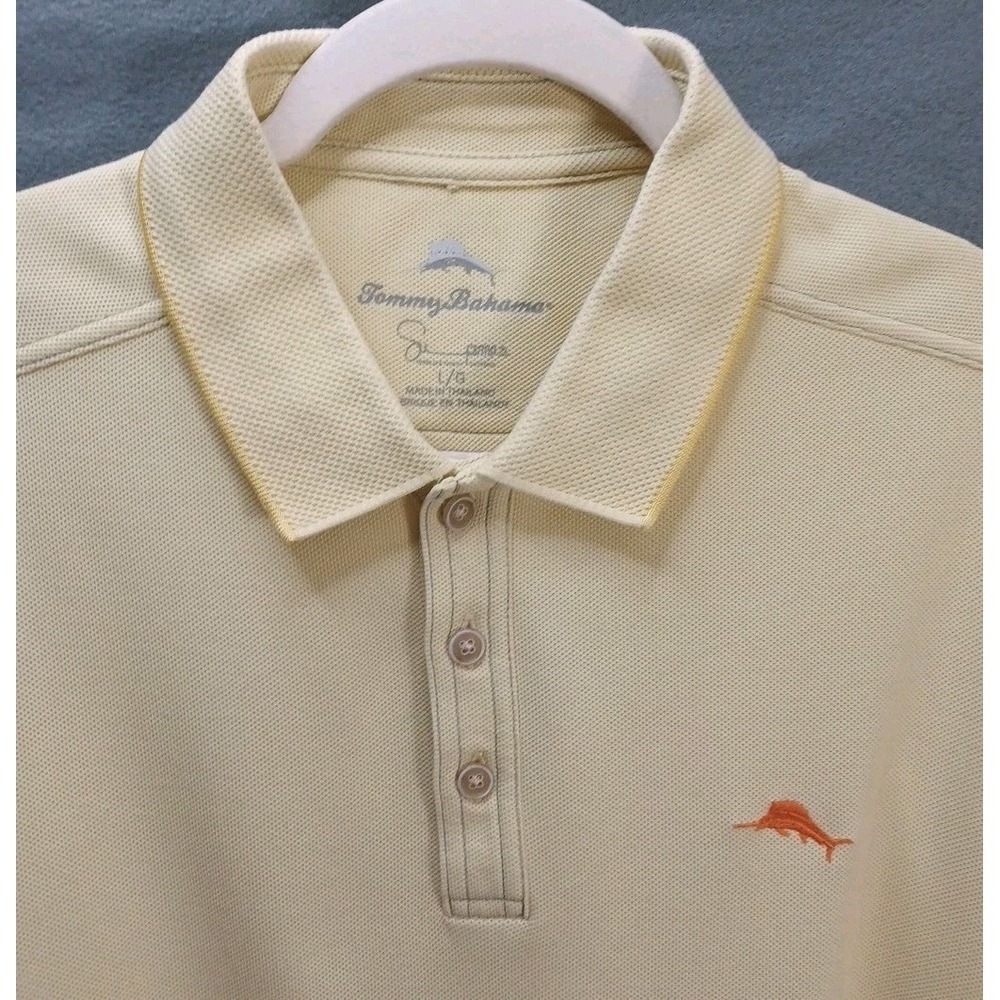 Tommy Bahama Shirt Mens Large Yellow Emfielder Polo Supima Cotton Marlin Golf